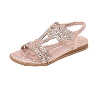Sandales Femme, Pour Femmes Confort Avec Bride De Cheville Élastique Chaussures De Plage Bohème Décontractées Mode Cristal Chaussures Décontractées À Fleurs Bou, Idéal Pour La Plage