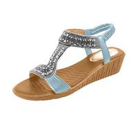 Sandales Femme Tennis Chaine Sandales d'été à plateforme avec bride en strass, talons compensés à bride cheville ajustable Bottes En Liquidation Grande Largeur (Blue, 41)