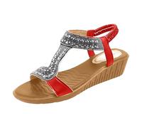 Sandales Femme Tennis Chaine Sandales d'été à plateforme avec bride en strass, talons compensés à bride cheville ajustable Bottes En Liquidation Grande Largeur (RD1, 42)