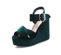 Sandales Femme Velours Plateforme À Wedge Bride Croisée Bout Ouvert Sandales Décontractées Élégantes pour Été pour Port Quotidien Léger Suède Confortable,Dark Green,35 EU