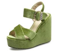 Sandales Femme Velours Plateforme À Wedge Bride Croisée Bout Ouvert Sandales Décontractées Élégantes pour Été pour Port Quotidien Léger Suède Confortable,Grass Green,39 EU