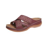 Sandales Femmes Confort Mules Décontractées avec Motif Pente Inférieure Épaisse Extérieur Portant Bout Ouvert Tête Carrée Traîne Froid Chaussures Pour Denim Tissu (Red taille 41)