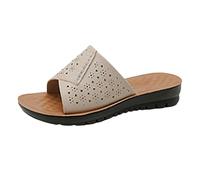 Sandales Femmes Confort Mules Perforées à Motif Semelle Ergonomique Pente Inférieure Épaisse Extérieur Portant Bout Ouvert Tête Carrée Traîne Froid Chaussures À Talons Hauts (Beige taille 41)