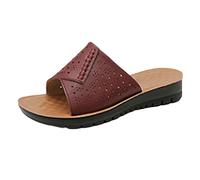 Sandales Femmes Confort Mules Perforées à Motif Semelle Ergonomique Pente Inférieure Épaisse Extérieur Portant Bout Ouvert Tête Carrée Traîne Froid Chaussures À Talons Hauts (Red taille 38)