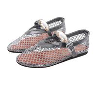 Sandales Femmes d'été Plates Ballerines Bout Fermé Ajourée Mesh Boucle Sangle Mary Jane Sandales Tendances Chaussures Décontractée Vacances À La Plage 36