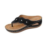 Sandales Femmes été Confortable Mules en Cuir Chaussons Bout Ouvert Compensées Plateforme Pantoufles Orthopédiques Chaussons De Sport Douche Pantoufles Plage Tongs en Forme de Poisson (01 Black, 43)