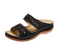 Sandales Femmes été Confortable Mules en Cuir pour Femme Sandale Mode Bout Ouvert Compensées Plateforme Pantoufles Premium Orthopédiques Sandales Chaussons de Plage d'été Taille Fête des Mères