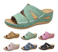 Sandales Femmes été Confortable Mules Orthopédiques en Cuir pour Femme Sandales Mode Bout Ouvert Compensées Plateforme Pantoufles Premium Vintage Chaussons de Plage d'été Taille (A011-Green, 40)