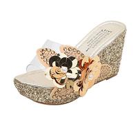 Sandales Femmes Mode D'été Strass Paillettes Compensées Casual Chaussures De Plage (39,Or)