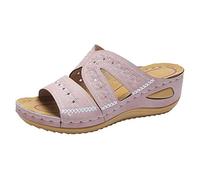 Sandales Femmes Nu-pieds Orthopédique Compensées Confortable de Plage Pantoufles Femme été Respirantes Semelles épaisses Anti-dérapant Chaussures Bohemia Romain Sandals Protégez Chevilles