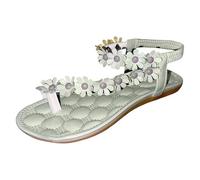 Sandales Femmes Plates Été Chaussures éLastiques Plage BohèMe Fleurs Femme Confortable Tongs Orteils SéParateurs