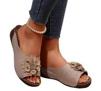 Sandales Femmes, Sandale Femme Confortable Chaussures for femmes, sandales d'été rétro, chaussures à enfiler, compensées, antidérapantes, pantoufles(Beige,39)