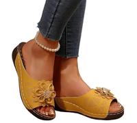 Sandales Femmes, Sandale Femme Confortable Chaussures for Femmes, Sandales d'été rétro, Chaussures à Enfiler, compensées, antidérapantes, Pantoufles(Yellow,41)