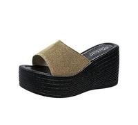 Sandales Femmes-Sandales d'été à la mode talon compensé semelle épaisse bouche de poisson couleur unie multicolore pantoufle décontractée