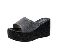 Sandales Femmes-Sandales d'été à la mode talon compensé semelle épaisse bouche de poisson couleur unie multicolore pantoufle décontractée