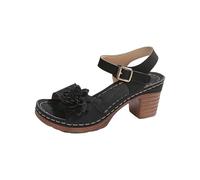 Sandales Femmes Talon Sandales Compensées Plateforme Tendance Été Confortable Cuir Respirantes Travail Résistant à l’usure Vacances Soirée Plage Sandales (Black, 37)