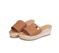 Sandales Femmes Talons Plateforme Fashion Wedge Open Toe Espadrilles Casual été Glisse Sur Chaussures Sandales de Marche Dressy(Size:41 EU,Color:marron)