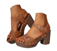 Sandales FemmeTalons Carrés Boucle Cheville, Bout Ouvert Sexy Mode Soirée, Pantoufles Confortables Été Tendance en Cuir Véritable, Idéales pour les Soirées Chic les Sorties les et la Plage (Brown, 43)