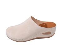 Sandales fermées pour femme avec talon compensé - Sandales d'été élégantes en daim - Sandales compensées - Sandales de plage confortables - Chaussures de loisirs - Pantoufles imperméables, beige, 37
