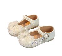 Sandales Fille,Sandales pour Filles à Bout fermé, Chaussures de fête de Mariage, nœud à Paillettes pour Tout-Petits Fille Jaune Bout Pointu Sandales (White, 26)
