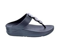Sandales FitFlop Femme - Modèle Halo Metallic - Talon Compensé - Blanc et Noir