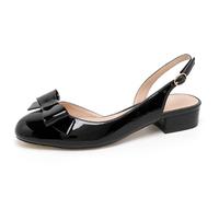 Sandales for Femmes, 2025 Nouvelles Sandales Mignonnes à Talon Bas et Bout Rond en Cuir Verni à nœud Girly, Coupe Peu Profonde for l'été avec Boucle et Bride à la Cheville(Schwarz,36 EU)