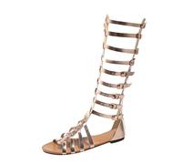 Sandales gladiateur romaines pour femme - Chaussures d'été à rivets - Bottes hautes à bout ouvert - Sandales à lacets élégantes - Sandales de loisirs - Été - Plage - Sandales à lanières, or, 38 EU