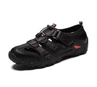 Sandales Homme Bout Fermé Été Cuir Souple Respirant Creux Antidérapantes Résistantes Usure Système de Lacage Rapide Randonnée Décontractées Chaussures d'Eau