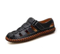 Sandales Homme Cuir à Bout Couvert Chaussures Été Ajourées Respirantes Mocassins Ouverts à Brides Latérales et Coutures Visibles Sandale Confortable pour Plage Marche Extérieur Sport et Loisirs