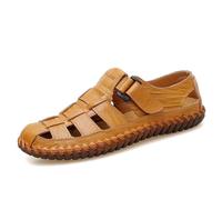 Sandales Homme Cuir à Bout Couvert Chaussures Été Ajourées Respirantes Mocassins Ouverts à Brides Latérales et Coutures Visibles Sandale Confortable pour Plage Marche Extérieur Sport et Loisirs