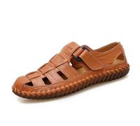 Sandales Homme Cuir à Bout Couvert Chaussures Été Ajourées Respirantes Mocassins Ouverts à Brides Latérales et Coutures Visibles Sandale Confortable pour Plage Marche Extérieur Sport et Loisirs