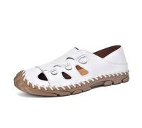 Sandales Homme Cuir Été Confortable Bout Fermé Chaussures Ete Ajourées Slip-on à Enfiler avec Ouvertures Laçage Décoratif et Semelle Segmentée pour Plage Marche Vacances Loisirs et Plein Air