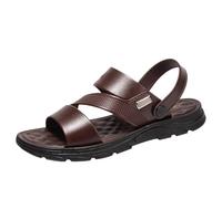 Sandales Homme en Cuir avec Double Scratch Réglable Mules Ouvertes Respirantes Confortables Open-Toe Antidérapantes pour Été Plage Maison Sport Sandals Confort Léger Chaussures