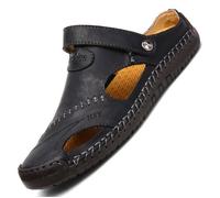 Sandales Homme en Cuir Plates Bout Fermé Antidérapantes INSFITY - Noir 47