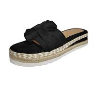 Sandales larges confortables pour femme - Respirantes - Slip On Bow Beach - Chaussures ouvertes tissées - Sandales à talon pour femme - Élégantes - Chaussures hautes avec talon, Noir , 39 EU