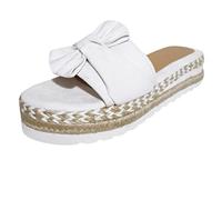 Sandales larges confortables pour femme - Respirantes - Slip On Bow Beach - Chaussures ouvertes tissées - Sandales à talon pour femme - Élégantes - Chaussures hautes avec talon, Blanc., 42 EU