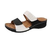 Sandales larges pour femme - Sandales compensées tendance avec strass - Double lanières - Antidérapantes - Semelle souple - Sandales d'été légères à enfiler, gris foncé, 38.5 EU