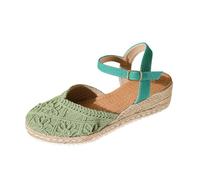 Sandales légères pour femme - Antidérapantes - Chaussures de loisirs tendance avec sangle de cheville réglable - Chaussures de vacances confortables au crochet avec semelle en toile de jute - Sandales