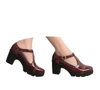 Sandales Mary Jane à bout plateforme pour femme à talon haut verni pour rendez-vous galant, mariage, invité, mariage, demoiselle d'honneur, 2026, Rouge, 37.5 EU