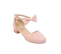 Sandales Mary Jane pour fille avec nœud et sangle de cheville - Talon bloc - Chaussures de demoiselle d'honneur et de mariage pour enfants, bal de fin d'année, école et événements d'été - Pointure 48