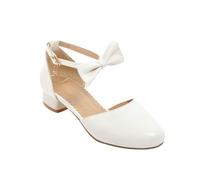 Sandales Mary Jane pour fille avec nœud et sangle de cheville - Talon bloc - Chaussures de demoiselle d'honneur et de mariage pour enfants, bal de fin d'année, école et événements d'été - Pointure 48