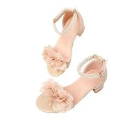 Sandales Mary Jane pour filles à bout ouvert et talon bas et épais avec sangle de cheville en perles, chaussures d'été, pour fête de mariage, anniversaire, bal de fin d'année, costumade pour enfants