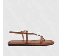 Sandales Mezzanine pour femmes, design de mode décontracté de vacances avec sens du mot, sandales romaines à bout Mezzanine, boucle métallique, sandales plates confortables de couleur unie EUR36,EUR37