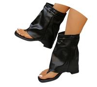 Sandales Mi-Mollet en Cuir Uni Tendance pour Femmes, Bottes Confortables Et éLéGantes - ÉLéGantes - pour Ville, Bureau, SoiréE