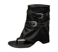 Sandales Mi-Mollet en Cuir Uni Tendance pour Femmes, Bottes Confortables Et éLéGantes - ÉLéGantes - pour Ville, Bureau, SoiréE