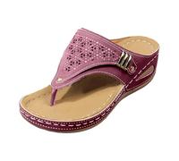 Sandales Mode Femme été Confortable Compensées Plateforme Orthopédique avec Support Pantoufles en Cuir Mode Tongs de Marche À Bout Ouvert Flip Flops Claquettes avec Talon