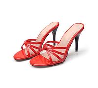 Sandales Mules à Talons et Bout Ouvert pour Femmes, Chaussures Mules à Talons Hauts de 9CM à Enfiler pour Femmes, Escarpins de Marche Confortables,Rouge,41 EU
