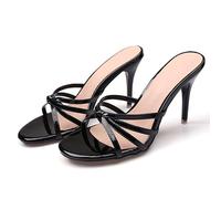 Sandales Mules à Talons et Bout Ouvert pour Femmes, Chaussures Mules à Talons Hauts de 9CM à Enfiler pour Femmes, Escarpins de Marche Confortables,Noir,37 EU