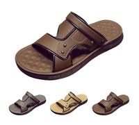 Sandales mules en cuir pour homme - Coupe large - Faciles à enfiler - Pour l'été, les vacances, la plage, la piscine - En cuir synthétique - Bout ouvert - Confortables - Chaussures de plage d'été