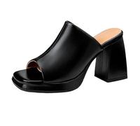 Sandales Mules Plateforme Femme Bout Ouvert Talon Bloc Épais Chaussures Talons Hauts Dos Ouvert Été Habillées Fête Mariage Vacances Décontracté Taille 34-46,Noir,45 EU
